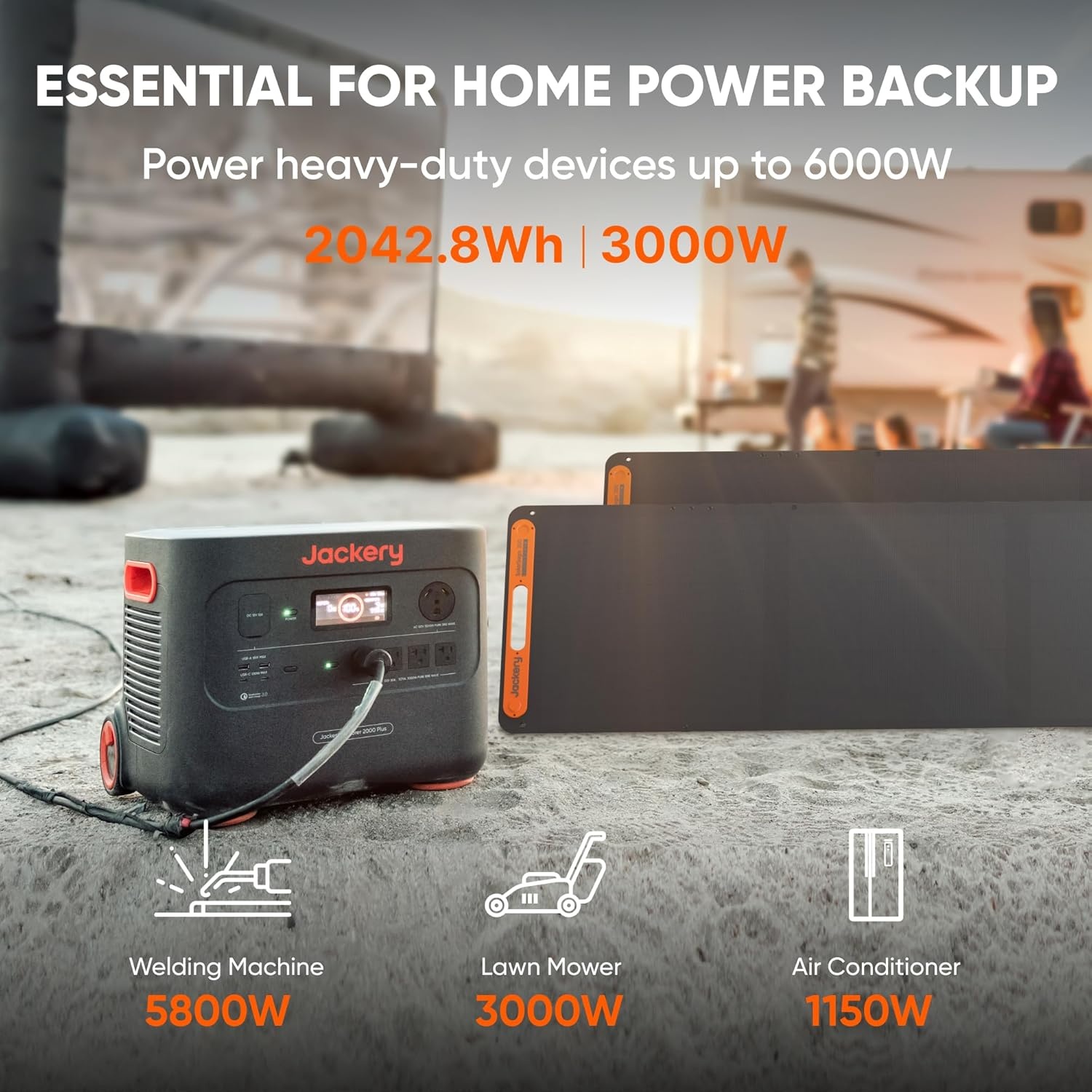 image:imageJackery Explorer 2000 Plus Portable Power Station 2042Wh LiFePO4 Solar Generator 3000W AC Output Expandable to 24kWh UPS Home Backup for Emergency Camping RV OffGridSolar Panel OptionalExplorer 2000 Plus200Wx2