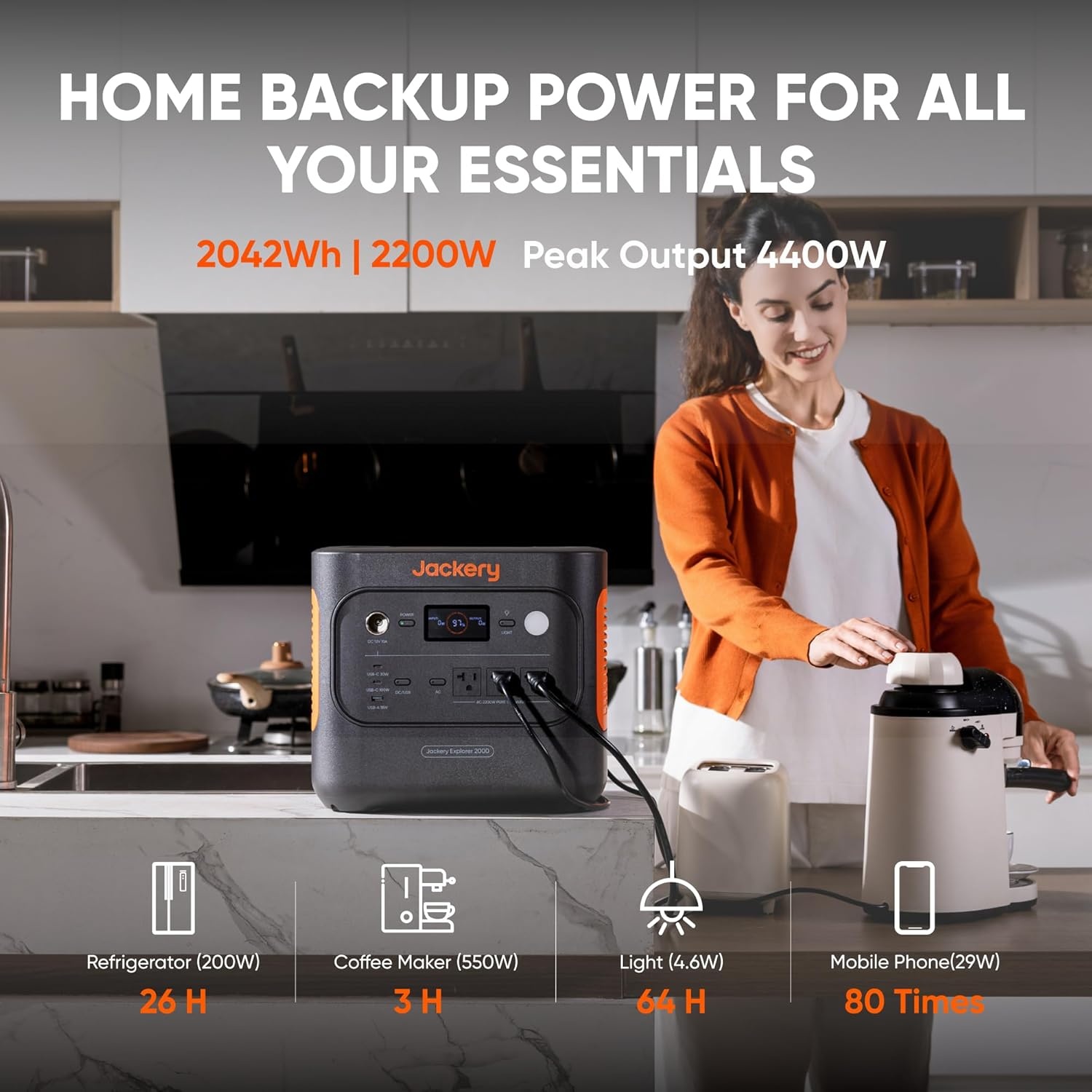 image:imageJackery Explorer 2000 v2 Portable Power Station with 2x200W Solar Panels 2042Wh LiFePo4 Battery 2200W Solar Generator 20ms UPS USBC PD 100W Fast Charging for Power Outages Emergencies CampingExplorer 2000 v2100W Lightx4
