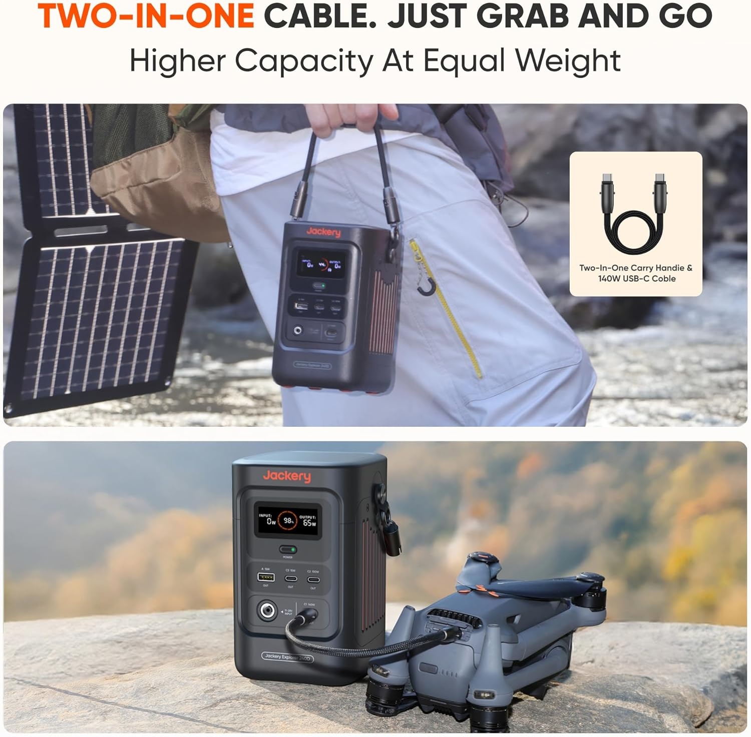 image:imageJackery Explorer 240D Power Bank with 40W Solar Panel 256Wh LiFePO4 Battery Portable Power Station 200W DC Output with 40W Air Solar PanelE240D 40W Mini