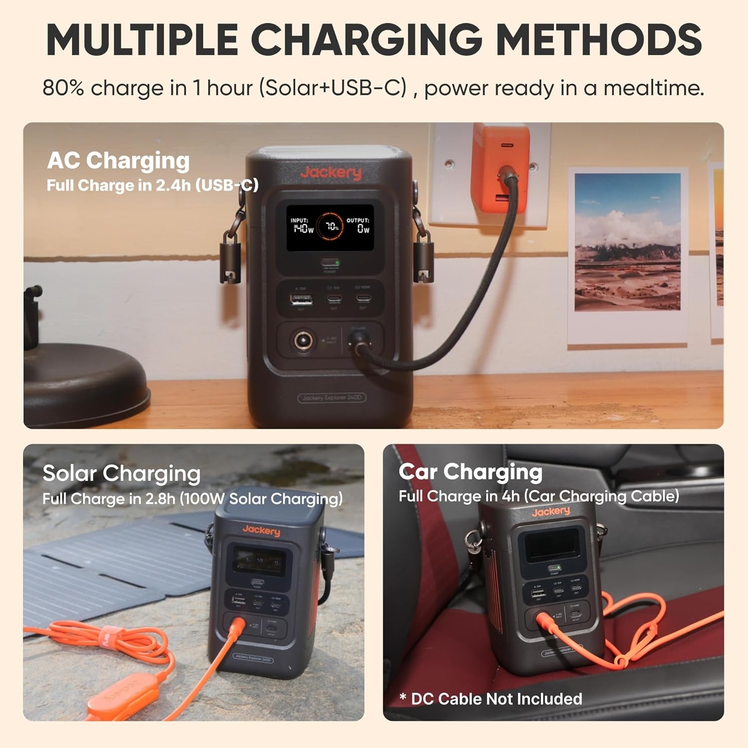 image:imageJackery Explorer 240D Power Bank with 40W Solar Panel 256Wh LiFePO4 Battery Portable Power Station 200W DC Output with 40W Air Solar PanelE240D 40W Mini