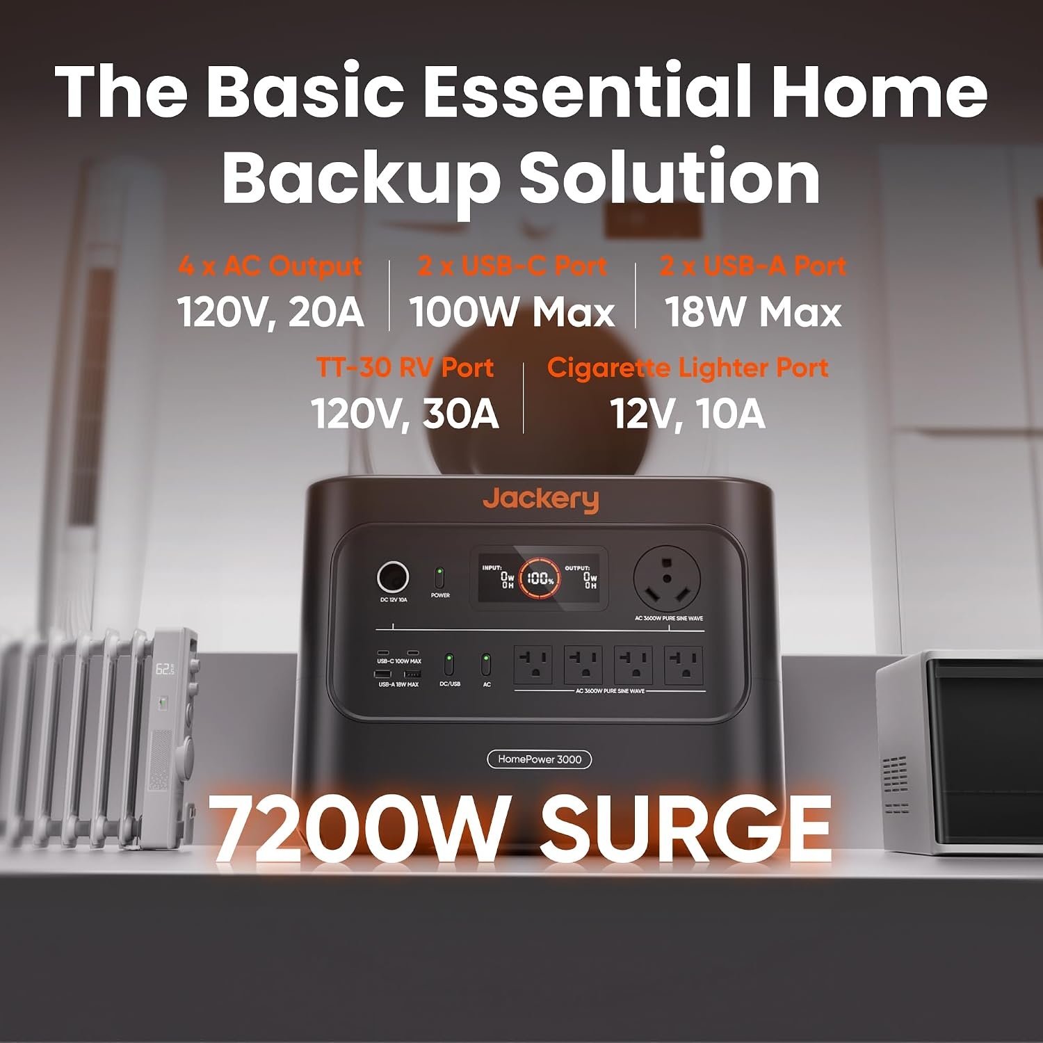 image:imageJackery HomePower 3000 Portable Power Station with 2X 200W Solar Panels 3600W Surge 7200W Output 3072Wh LFP Battery Solar Generator Essential Backup for Home Use Power Outage RV EmergenciesHomePower 3000x2500X