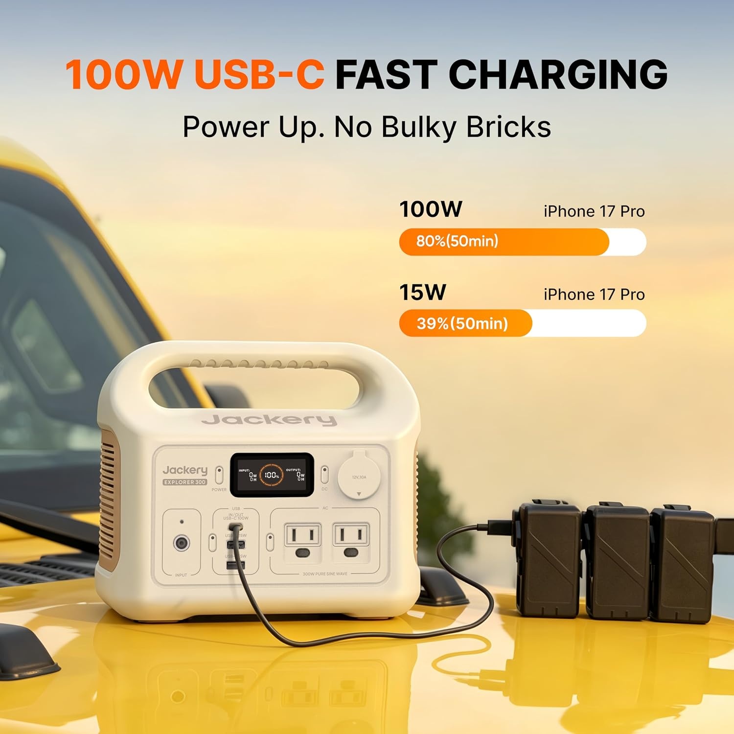 image:imageJackery Solar Generator 300 292Wh Backup LiFePO4 Battery with 1XSolar Panel SolarSaga 100W 300W Pure Sine Wave AC Outlet for RV Outdoors Camping Travel BlackoutE300 Dune White