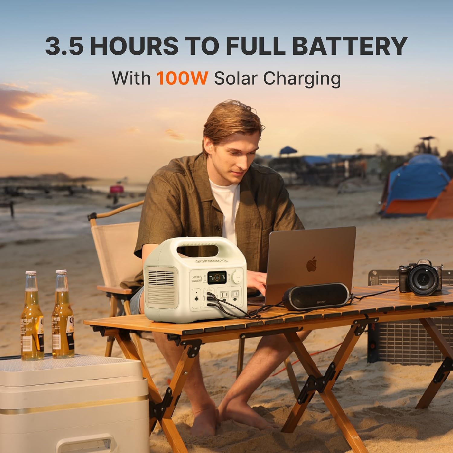 image:imageJackery Solar Generator 300 292Wh Backup LiFePO4 Battery with 1XSolar Panel SolarSaga 100W 300W Pure Sine Wave AC Outlet for RV Outdoors Camping Travel BlackoutE300 Dune White