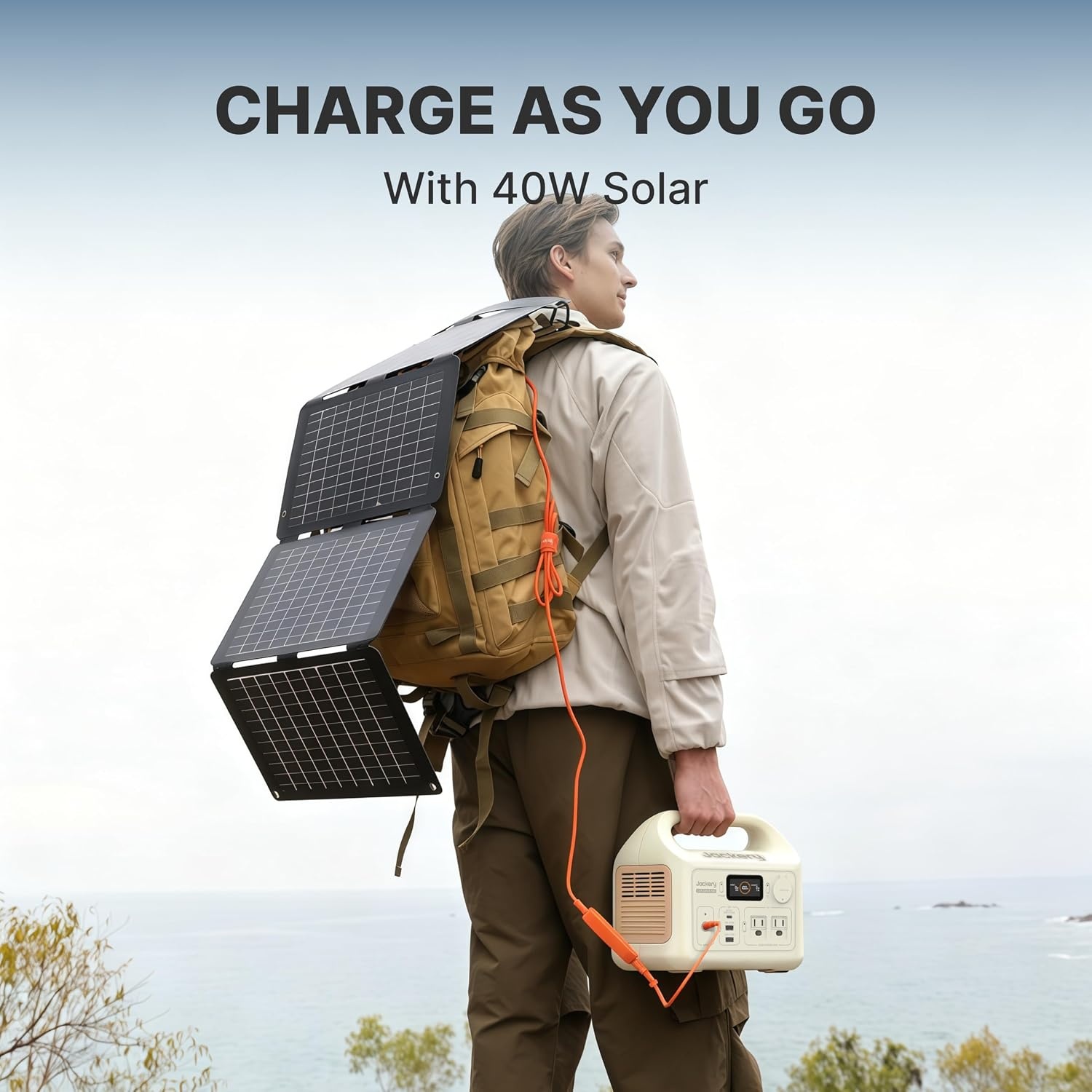 image:imageJackery Solar Generator 300 292Wh Backup LiFePO4 Battery with 1XSolar Panel SolarSaga 100W 300W Pure Sine Wave AC Outlet for RV Outdoors Camping Travel BlackoutE300 Dune White