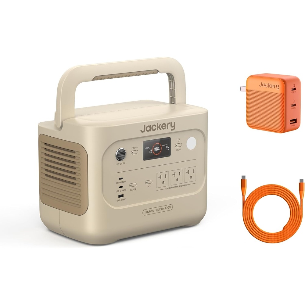 image:imageJackery Explorer 1000 v2 Portable Power Station1070Wh LiFePO4 Battery1500W AC100W USBC Output 1 Hr Fast Charge Solar Generator for CampingEmergency RV OffGrid LivingSolar Panel OptionalE1000v2102W Fast ChargerDune White