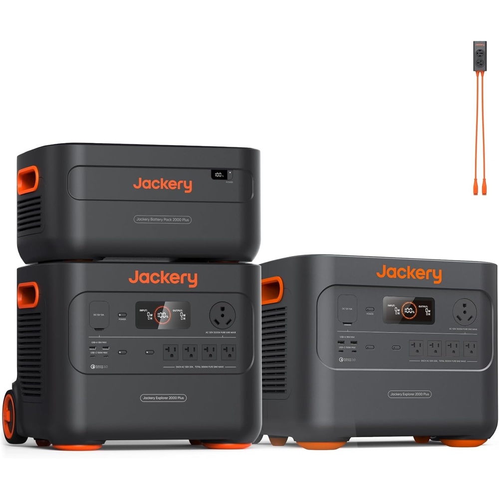 image:imageJackery Explorer 2000 Plus Portable Power Station 2042Wh LiFePO4 Solar Generator 3000W AC Output Expandable to 24kWh UPS Home Backup for Emergency Camping RV OffGridSolar Panel OptionalExplorer 2000 Plusx2EBParallel Connector