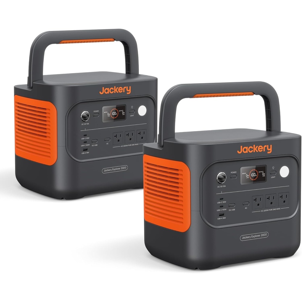 image:imageJackery Explorer 2000 v2 Portable Power Station with 2x200W Solar Panels 2042Wh LiFePo4 Battery 2200W Solar Generator 20ms UPS USBC PD 100W Fast Charging for Power Outages Emergencies CampingExplorer 2000 v22Pack