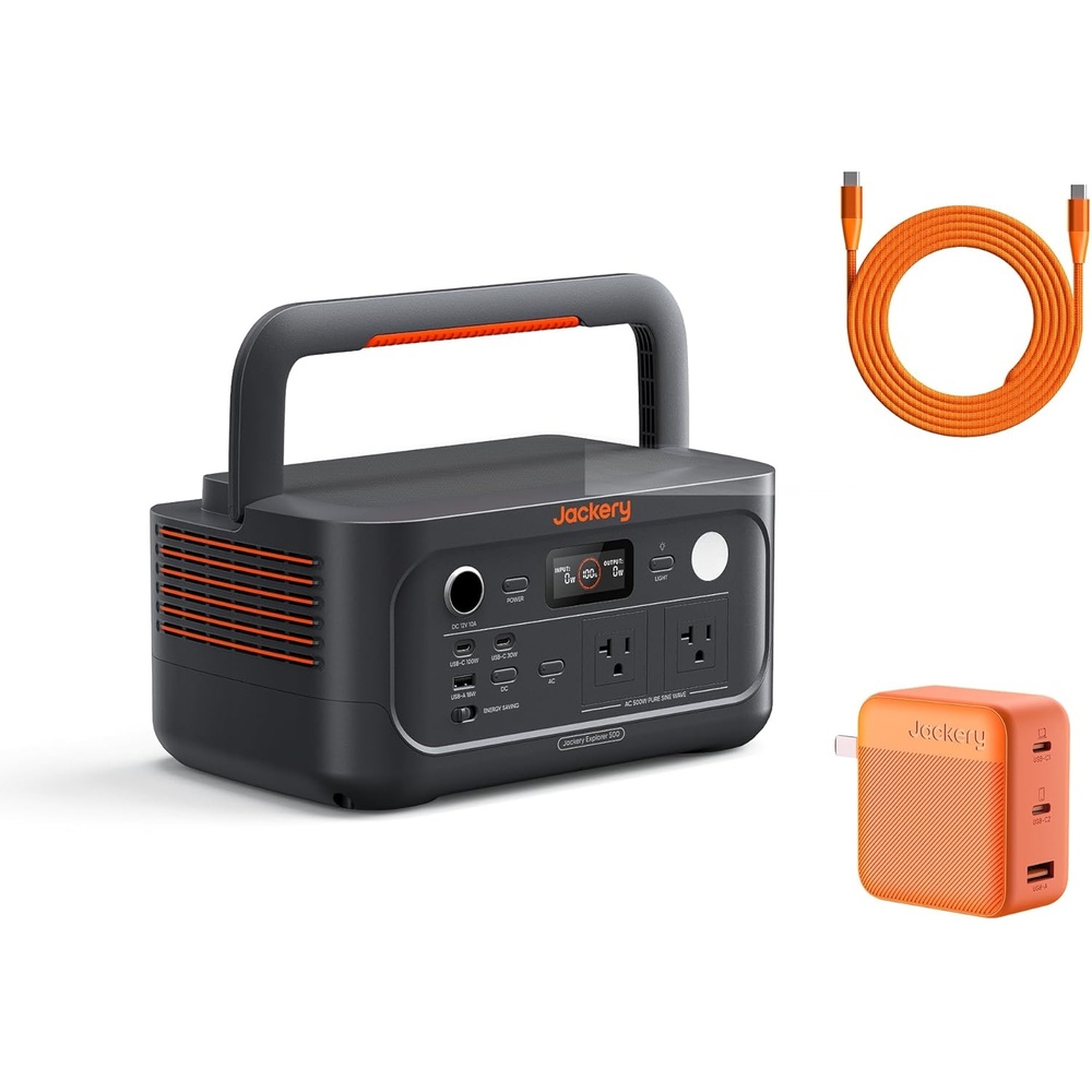 image:imageJackery Explorer 500 v2 Portable Power Station 512Wh LiFePO4 Battery 500W AC1000W Peak Solar Generator for Camping Outdoors and Power OutagesE500v2102W Fast Charger