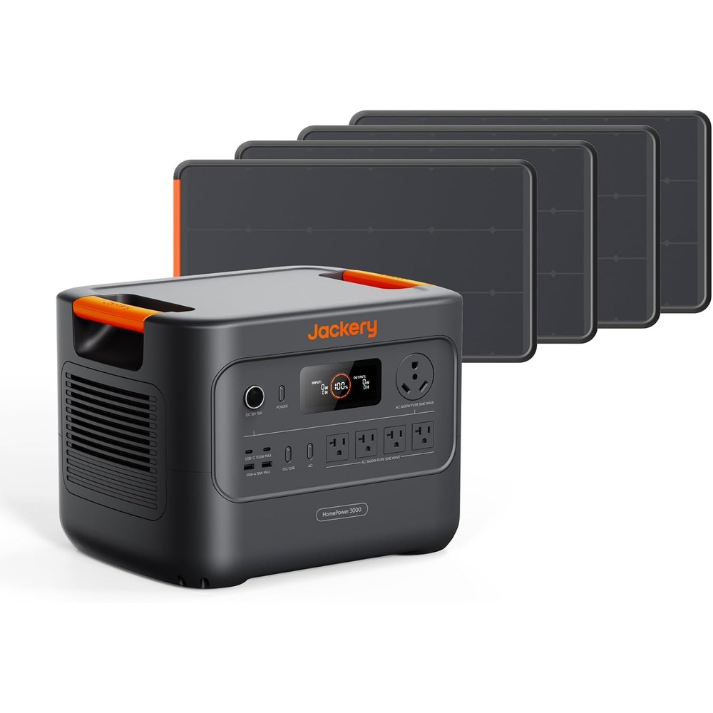image:imageJackery HomePower 3000 Portable Power Station with 2X 200W Solar Panels 3600W Surge 7200W Output 3072Wh LFP Battery Solar Generator Essential Backup for Home Use Power Outage RV EmergenciesHomePower 30004x100W Prime