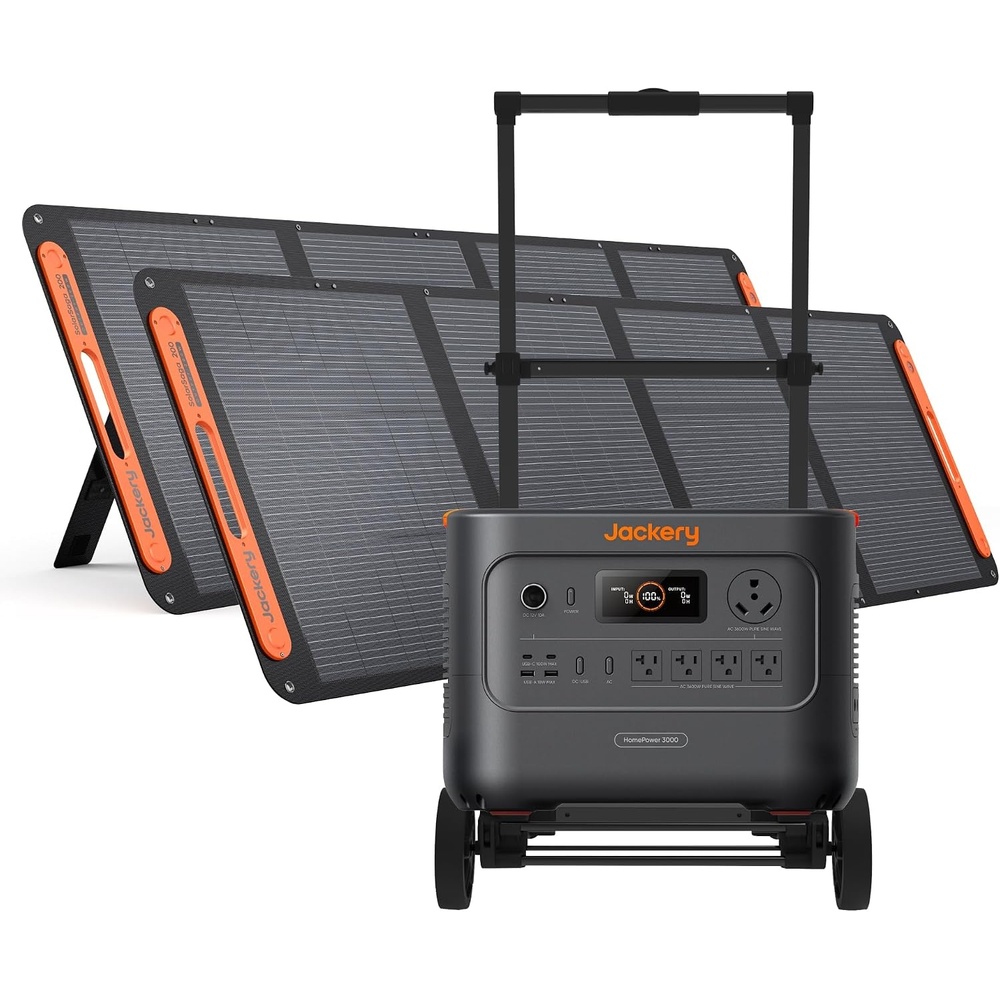 image:imageJackery HomePower 3000 Portable Power Station with 2X 200W Solar Panels 3600W Surge 7200W Output 3072Wh LFP Battery Solar Generator Essential Backup for Home Use Power Outage RV EmergenciesHomePower 30002x200WHand Truck