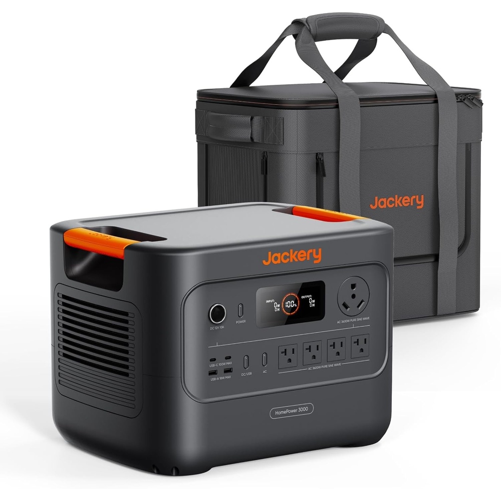image:imageJackery HomePower 3000 Portable Power Station with 2X 200W Solar Panels 3600W Surge 7200W Output 3072Wh LFP Battery Solar Generator Essential Backup for Home Use Power Outage RV EmergenciesHomePower 3000Extreme Guard Carrying Bag