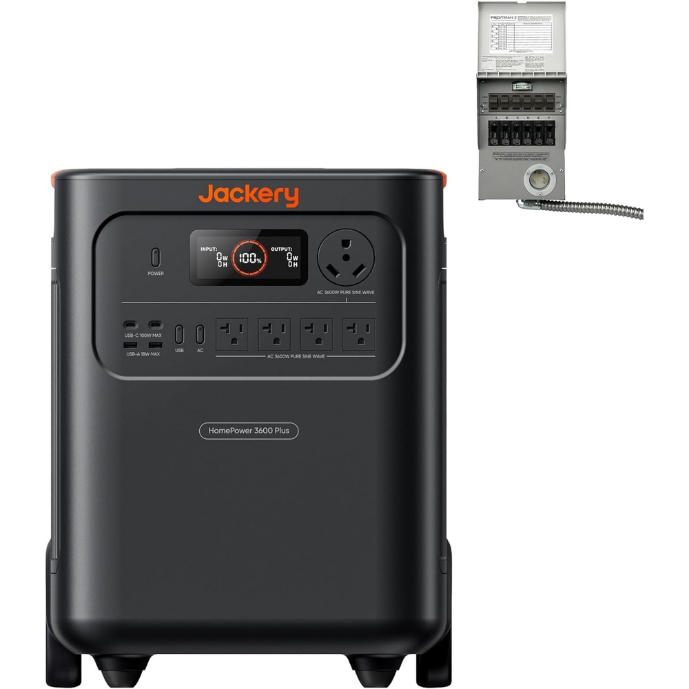 image:imageJackery HomePower 3600 Plus Portable Power Station with 2x 200W Solar Panels 3600W AC Output 3584Wh LFP Solar Generator Expandable up to 21kWh Essential Home Backup for Home Use Emergencies RVHomePower 3600 PlusManual Transfer Switch