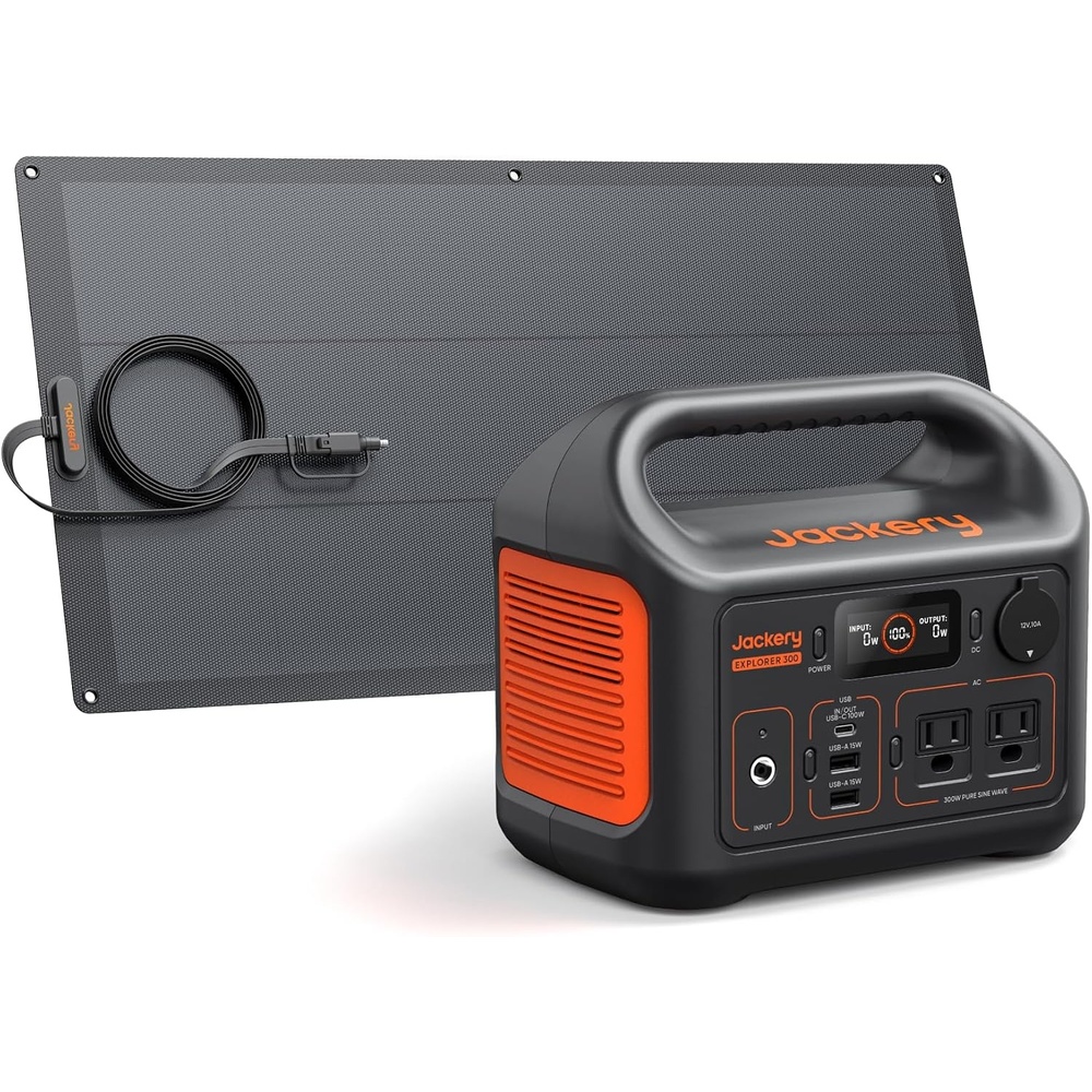 image:imageJackery Solar Generator 300 292Wh Backup LiFePO4 Battery with 1XSolar Panel SolarSaga 100W 300W Pure Sine Wave AC Outlet for RV Outdoors Camping Travel BlackoutE300100W Light