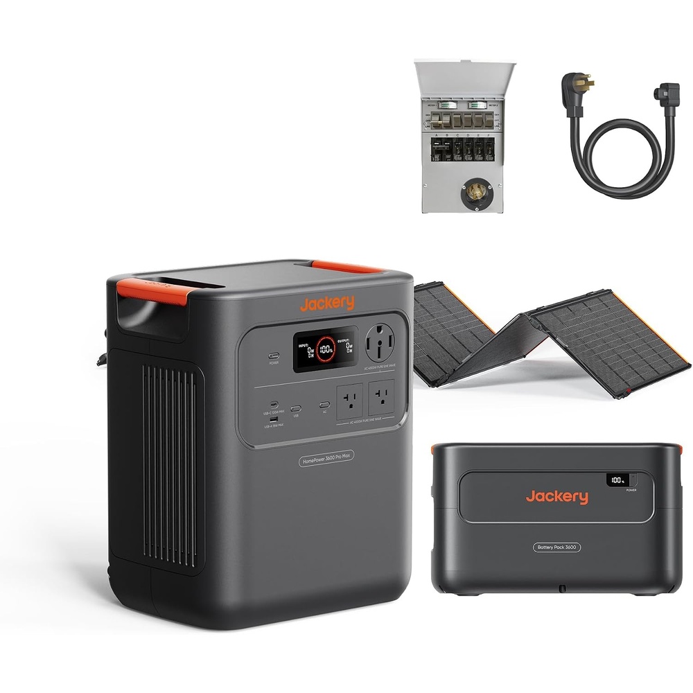 image:imageJackery HomePower 3600 Pro Max Portable Power Station with 2x200W Solar Panels 4000W 120V240V AC Output 3584Wh LFP Battery Expandable to 21kWh Essential Home Backup for Outages amp EmergenciesHomePower 3600 Pro MaxEB500WMTS40A Charging Cable