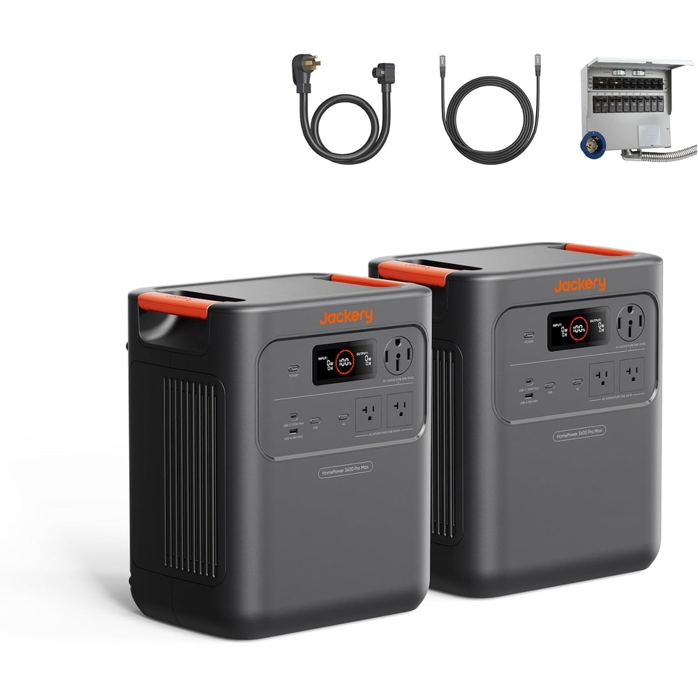 image:imageJackery HomePower 3600 Pro Max Portable Power Station with 2x200W Solar Panels 4000W 120V240V AC Output 3584Wh LFP Battery Expandable to 21kWh Essential Home Backup for Outages amp EmergenciesHomePower 3600 Pro Max 2PackMTS40A Charging Cable