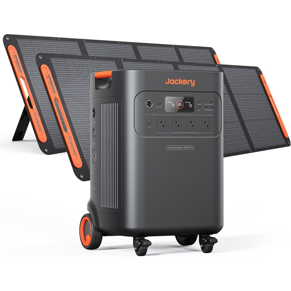 image:imageJackery Solar Generator 5000 Plus with Protective Cover 5040Wh LiFePO4 Battery Power Station 120V240V 7200W AC Output Expandable to 60kWh Essential Home Backup for Emergency Power OutagesExplorer 5000 Plus200Wx2