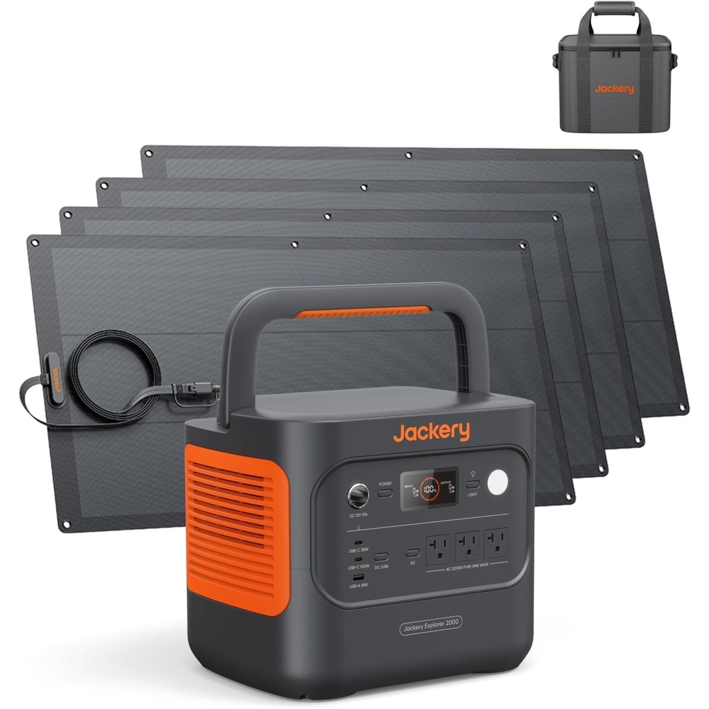 image:imageJackery Solar Generator 2000 v2 with 4x100W Light and Protective Bag 2042Wh2200W LFP Portable Power Station 20ms UPS Home Backup USBC PD 100W Fast Charging for Power Outages Emergencies CampingExplorer 2000 v2100W Lightx4Protective Bag